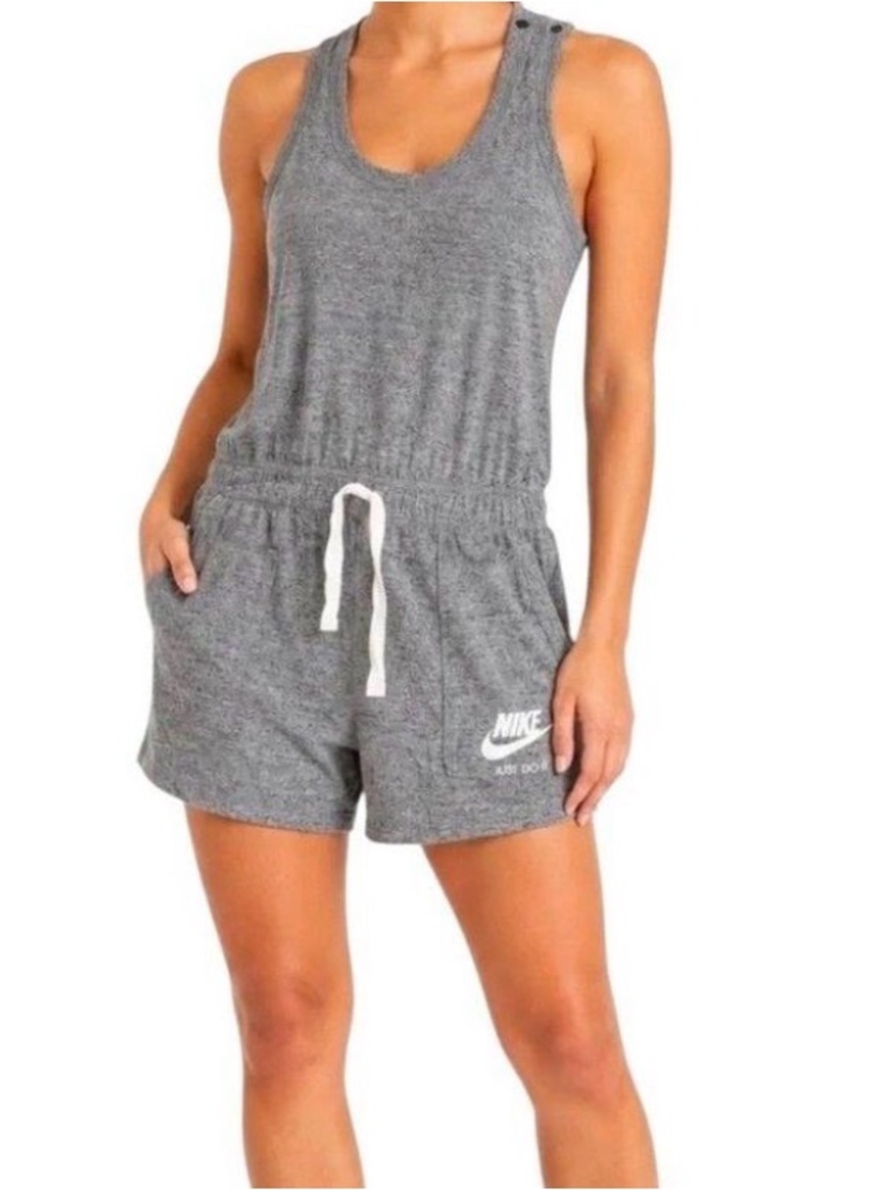 Nike Gray Sleeveless Drawstring Romper